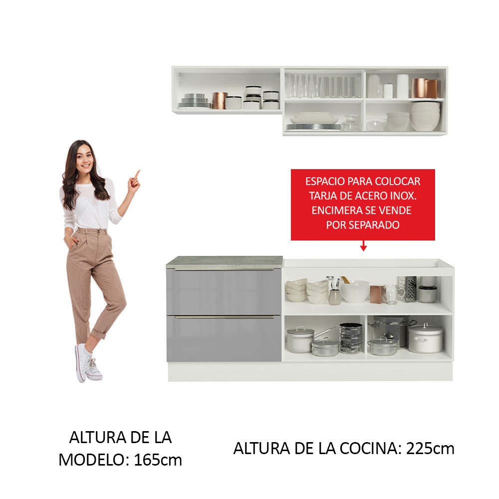 Combo de Cocina Compacta 200cm Blanco/Gris Lux Madesa 01