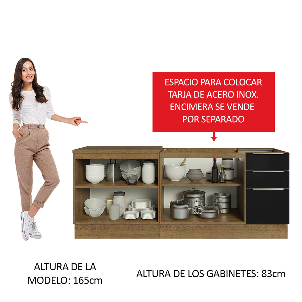 Kit con 2 Bajo Mesada Madesa Lux 4 Purtas 3 Cajones (Sin Mesada ni Bacha) Marrón/Negro