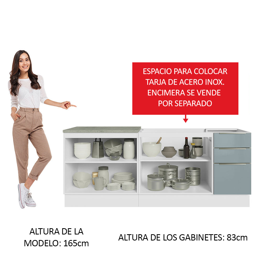 Kit con 2 Bajo Mesada Madesa Lux 4 Purtas 3 Cajones (Sin Mesada ni Bacha) Blanco/Gris
