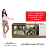 Combo con 2 Bajos Mesadas de Cocina 4 Puetas 3 Cajones 200 x 60 cm (Sin Mesada y Bacha) Marrón/Blanco Aterciopelado Lux Madesa