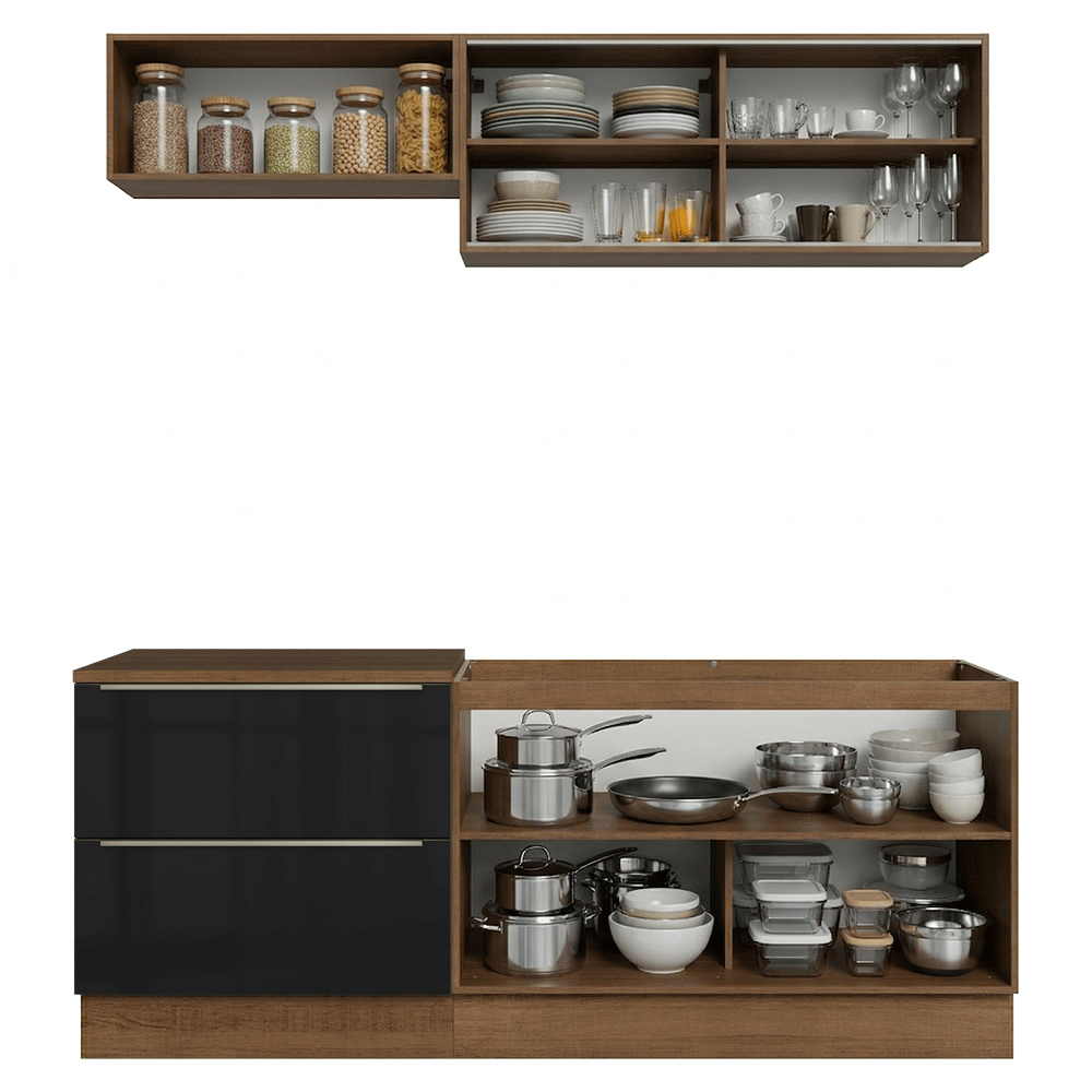 Cocina Compacta 200 cm Marrón/Negro Lux Madesa 07