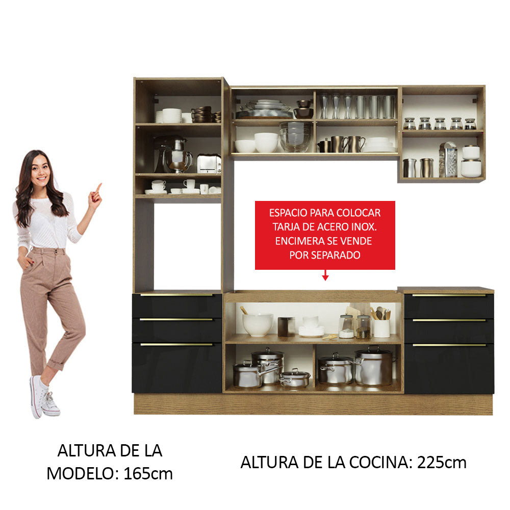 Combo completo de Cocina 240cm Marrón/Negro Lux Madesa 02