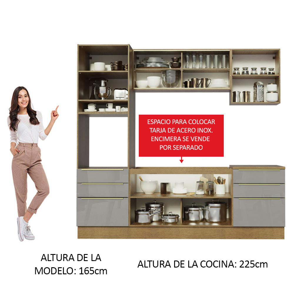 Combo completo de Cocina 240cm Marrón/Gris Lux Madesa 02