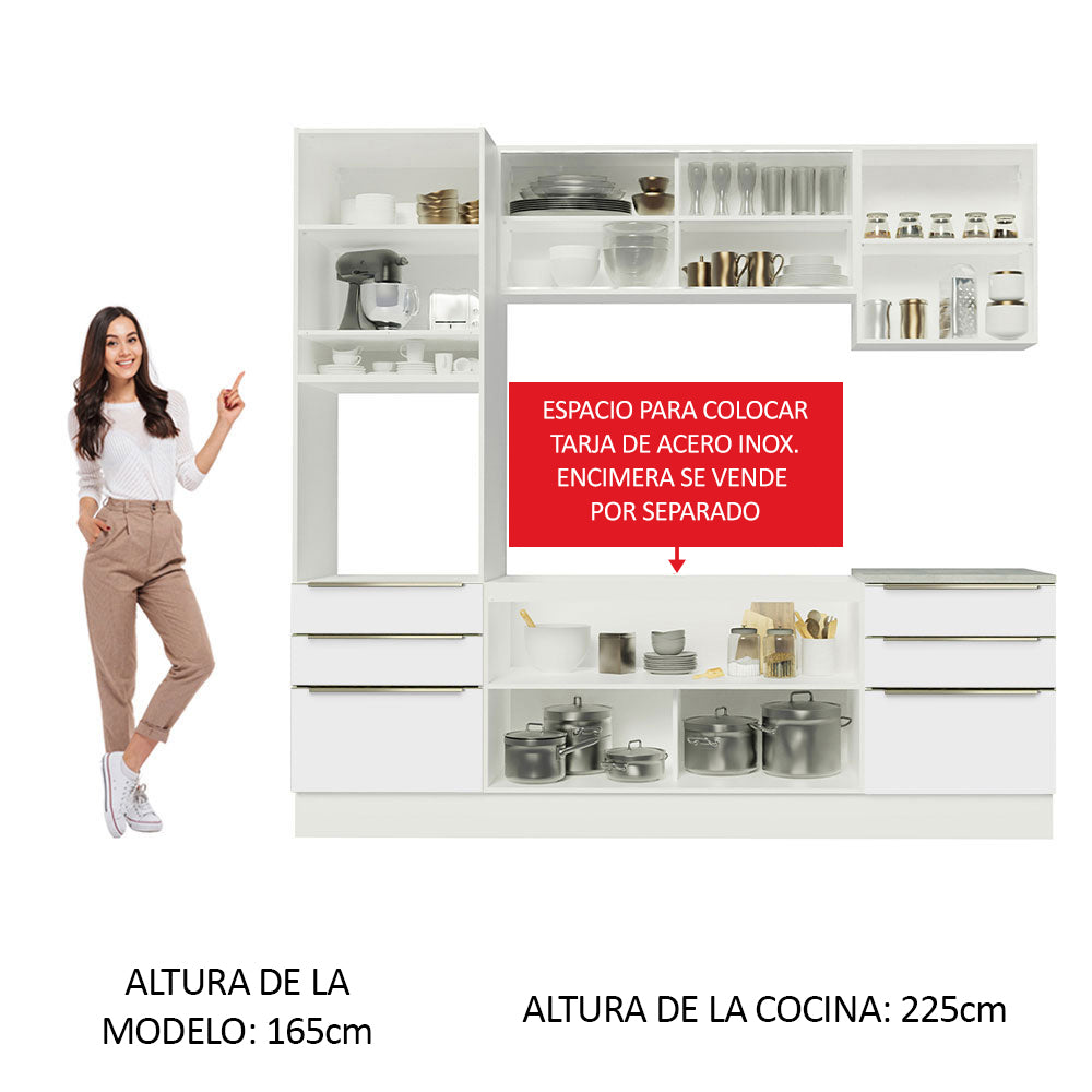 Combo Completo de Cocina 240 x 60 cm Blanco/Blanco Aterciopelado Lux Madesa 02