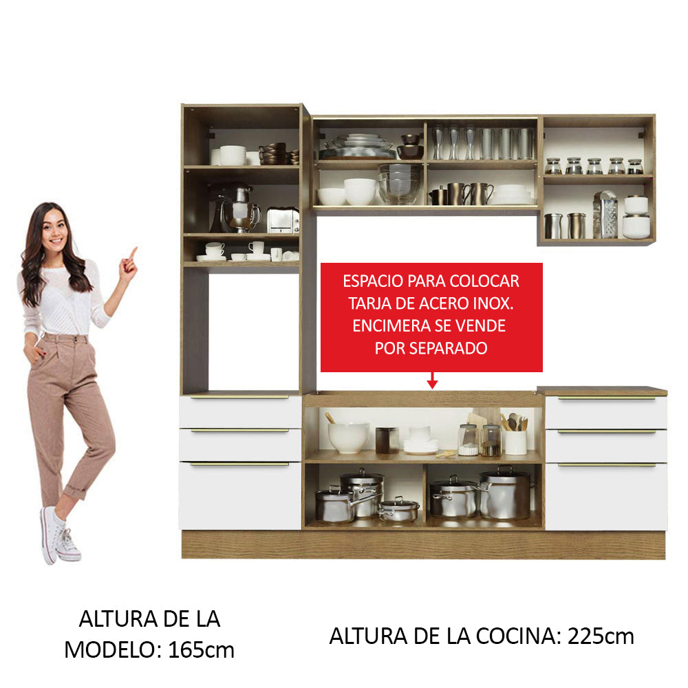 Combo Completo de Cocina 240 x 60 cm Marrón/Blanco Aterciopelado Lux Madesa 02