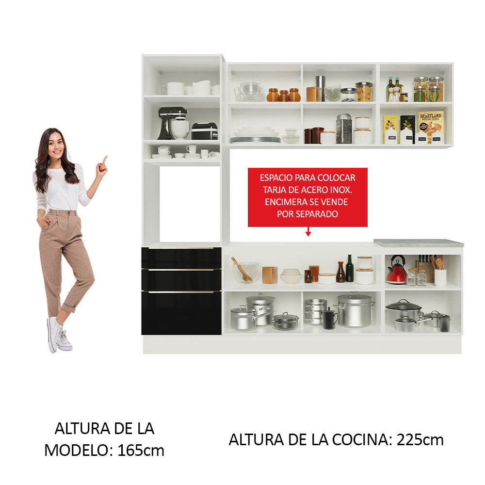 Combo completo de Cocina 240cm Blanco/Negro Lux Madesa 03