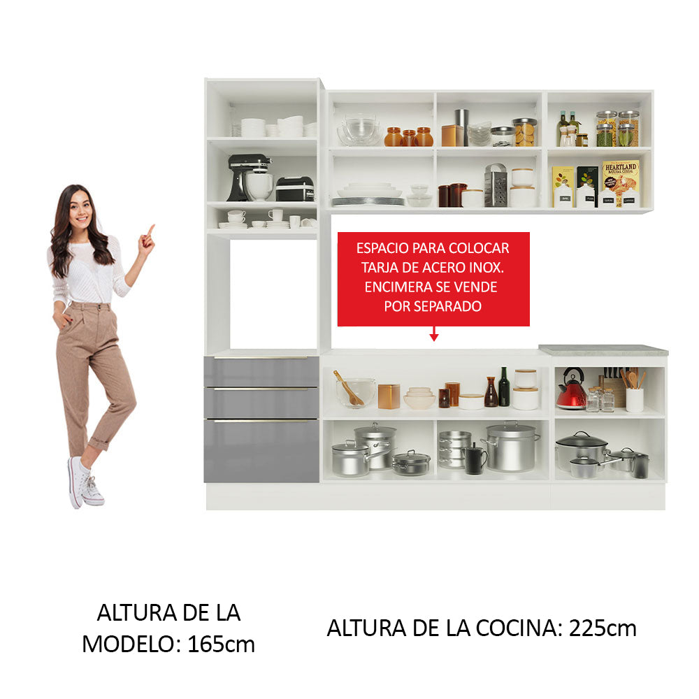 Combo completo de Cocina 240cm Blanco/Gris Lux Madesa 03