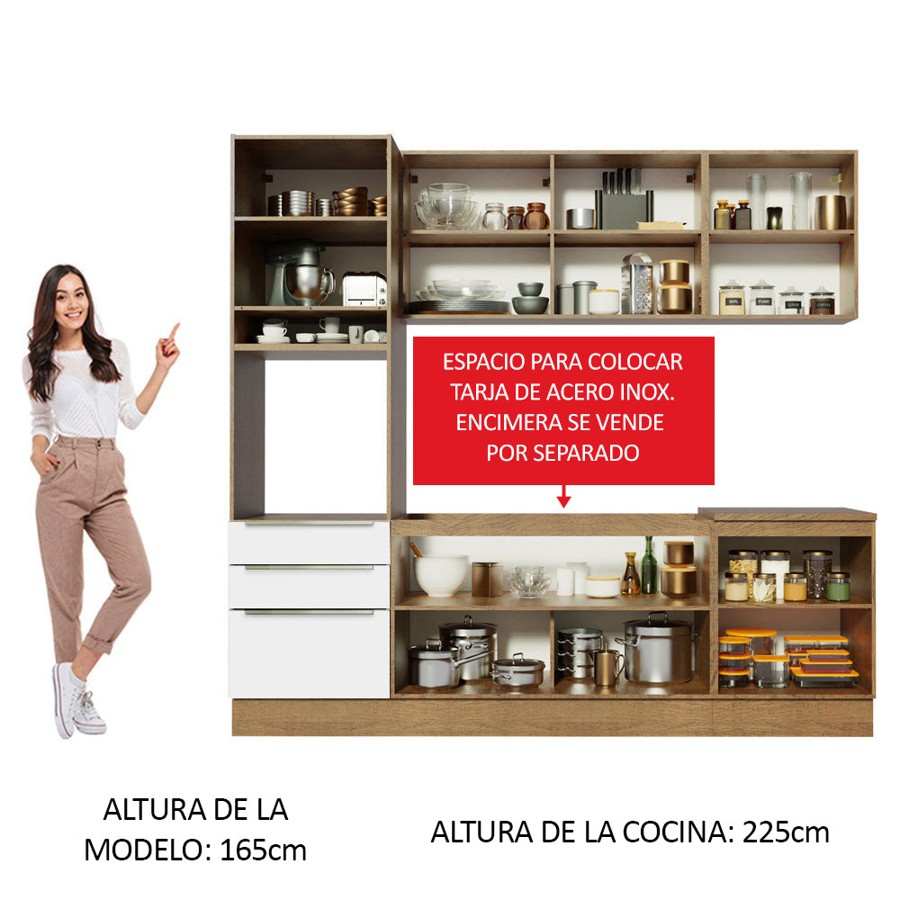 Combo Completo de Cocina 240 x 60 cm Marrón/Blanco Aterciopelado Lux Madesa 03