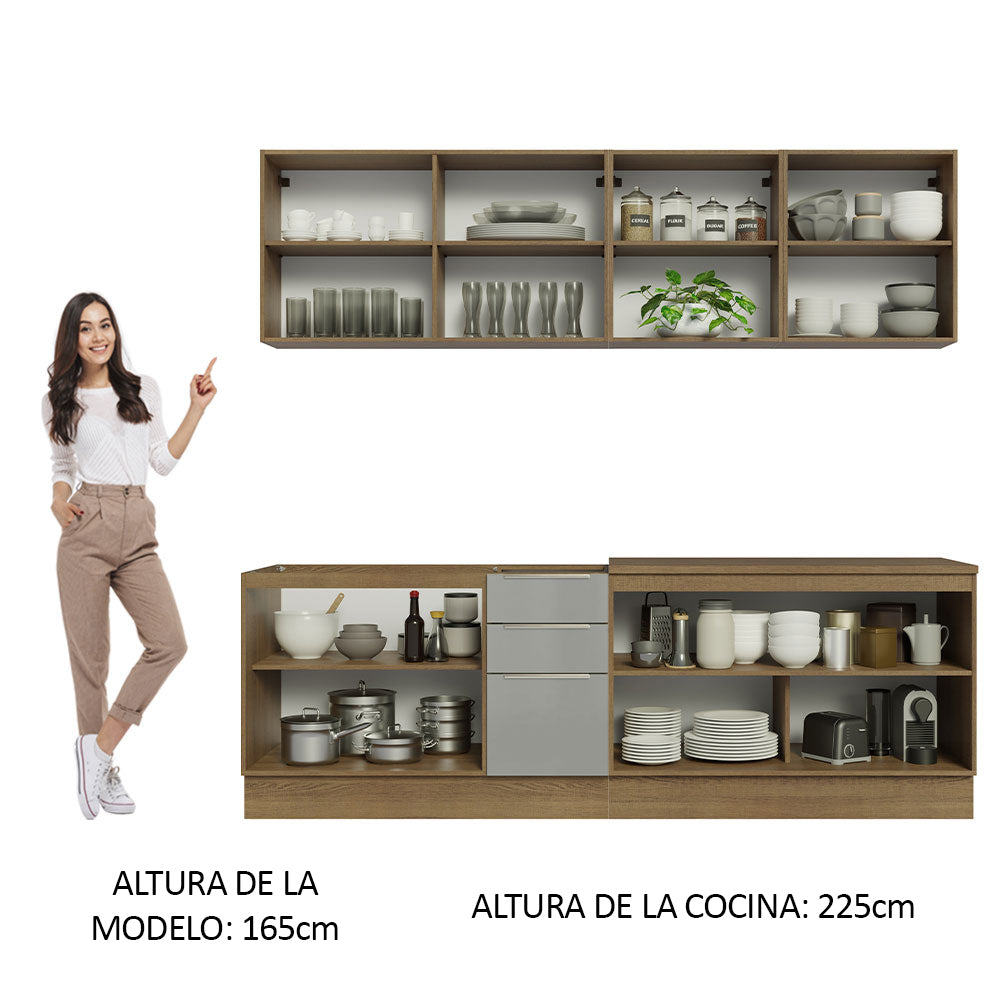 Combo completo de Cocina 240 cm 7 Puertas 3 Cajones Sin Mesada Marrón/Gris Lux Madesa