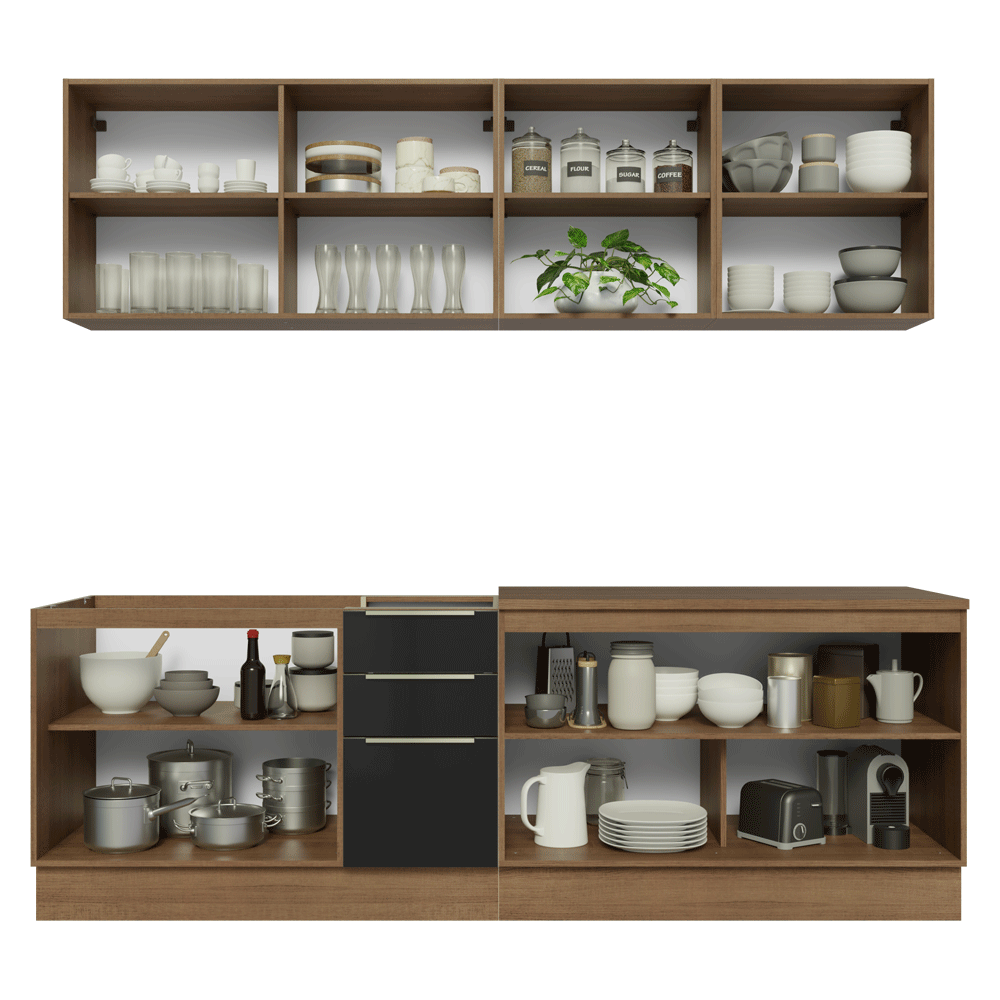 Combo completo de Cocina 240 cm Marrón/Negro Lux Madesa 09