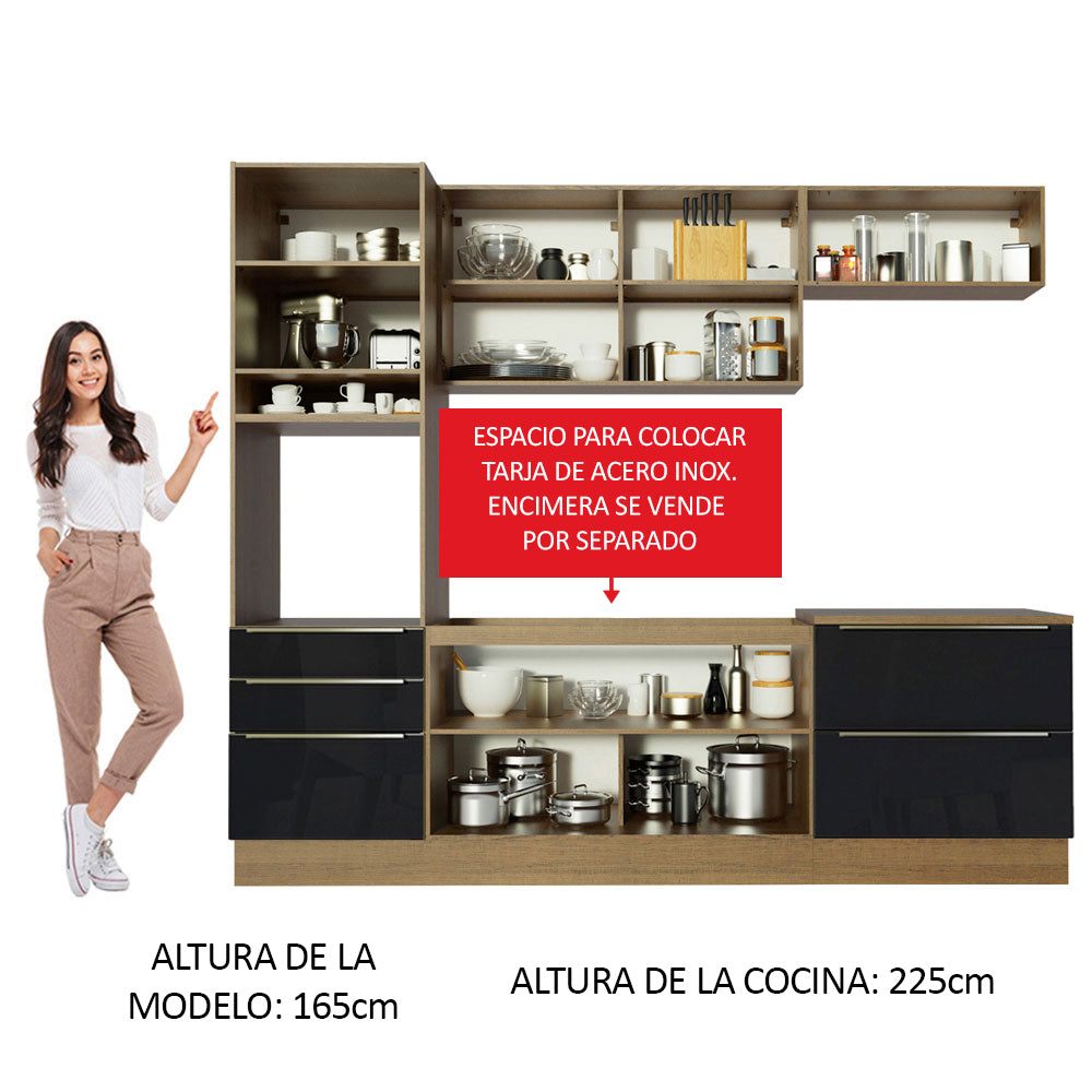 Combo completo de Cocina 260cm Marrón/Negro Lux Madesa 01