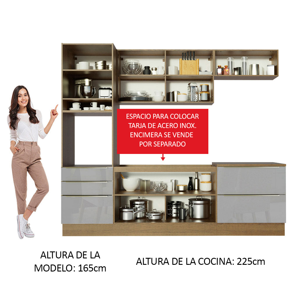 Combo completo de Cocina 260cm Marrón/Gris Lux Madesa 01