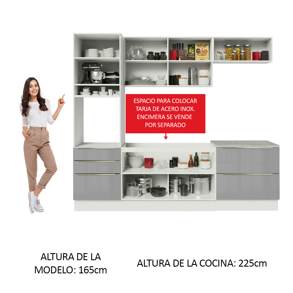 Combo completo de Cocina 260cm Blanco/Gris Lux Madesa 01