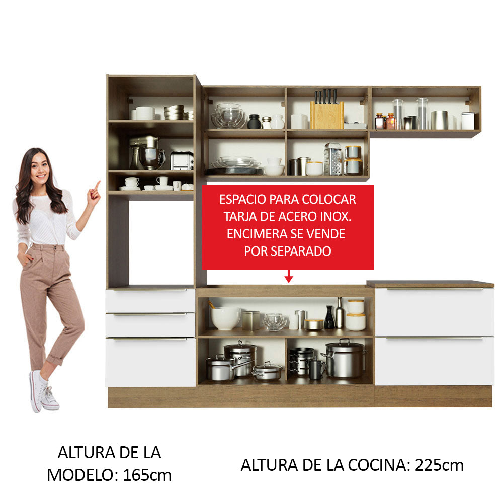 Combo Completo de Cocina 260 x 60 cm Marrón/Blanco Aterciopelado Lux Madesa 01