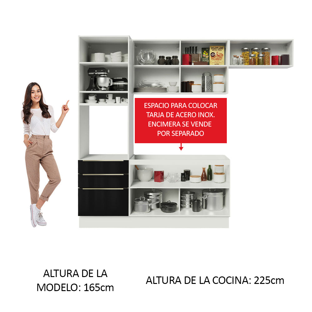 Combo completo de Cocina 260cm Blanco/Negro Lux Madesa 03