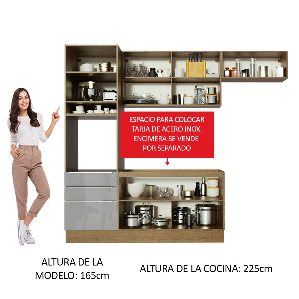 Combo completo de Cocina 260cm Marrón/Gris Lux Madesa 03
