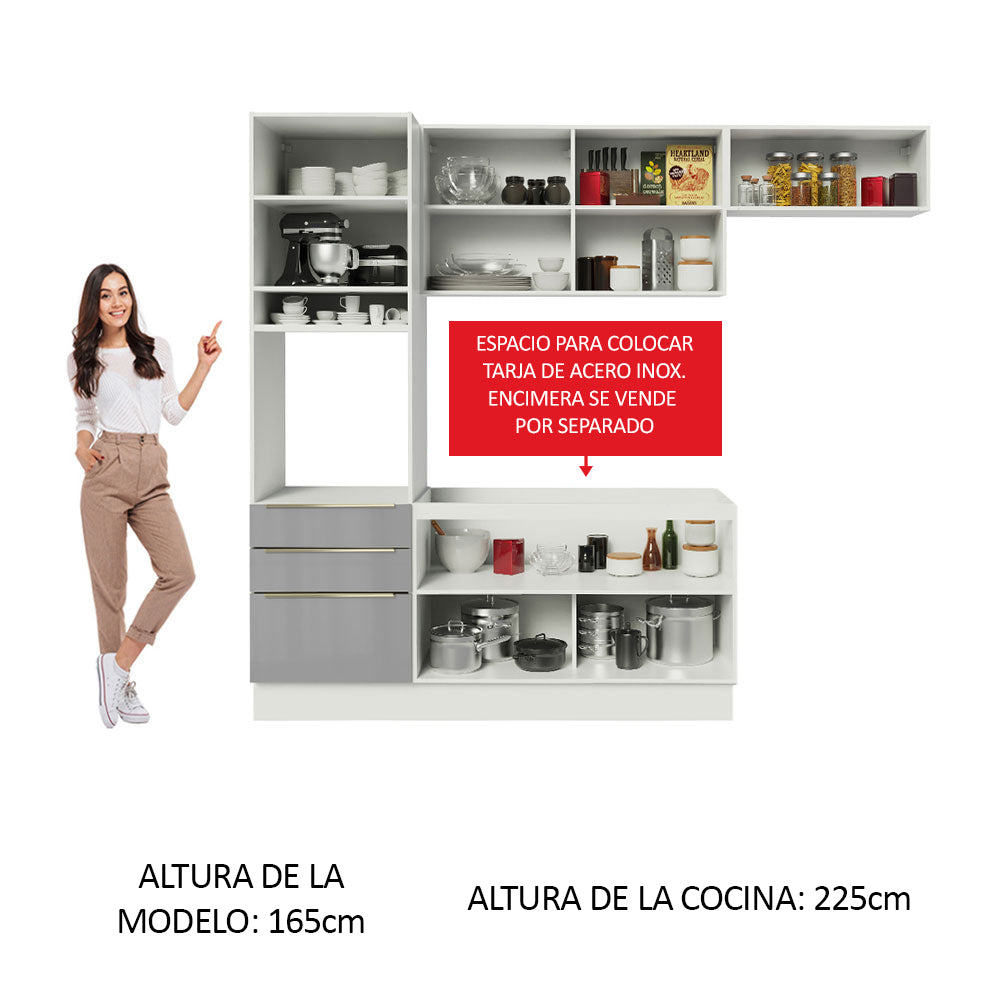 Combo completo de Cocina 260cm Blanco/Gris Lux Madesa 03