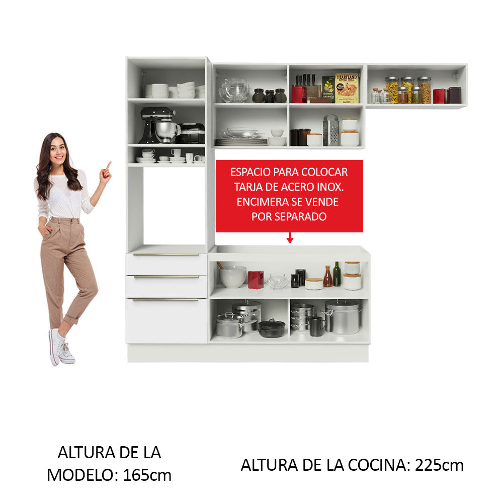 Combo Completo de Cocina 260 x 60 cm Blanco/Blanco Aterciopelado Lux Madesa 03