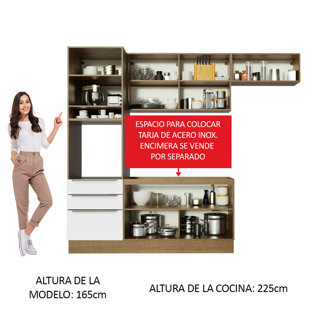 Combo Completo de Cocina 260 x 60 cm Marrón/Blanco Aterciopelado Lux Madesa 03