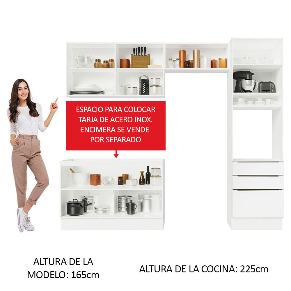 Combo Completo de Cocina 260 x 60 cm Blanco/Blanco Aterciopelado Lux Madesa 05