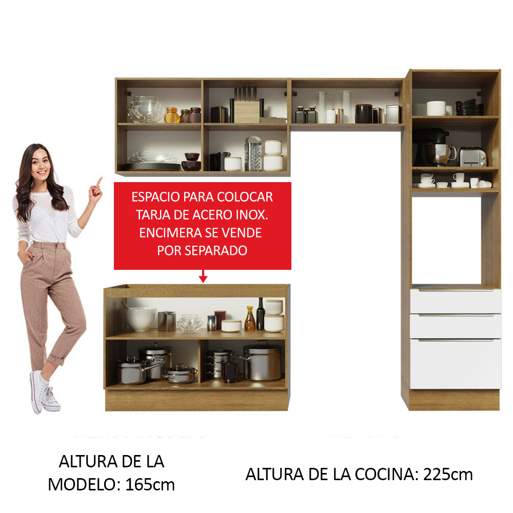 Combo Completo de Cocina 260 x 60 cm Marrón/Blanco Aterciopelado Lux Madesa 05