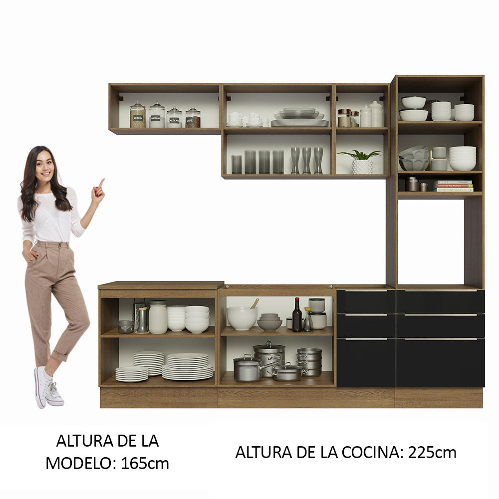 Combo completo de Cocina 260cm Marrón/Negro Lux Madesa 08