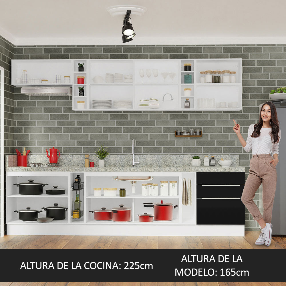 Combo completo de Cocina 300cm Blanco/Negro Lux da Sabrina Madesa