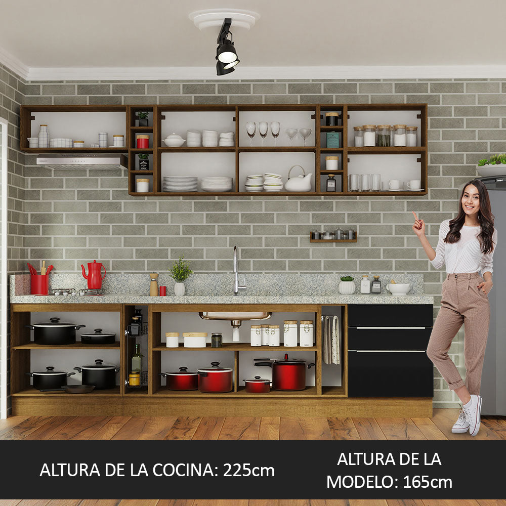 Combo completo de Cocina 300cm Marrón/Negro Lux da Sabrina Madesa