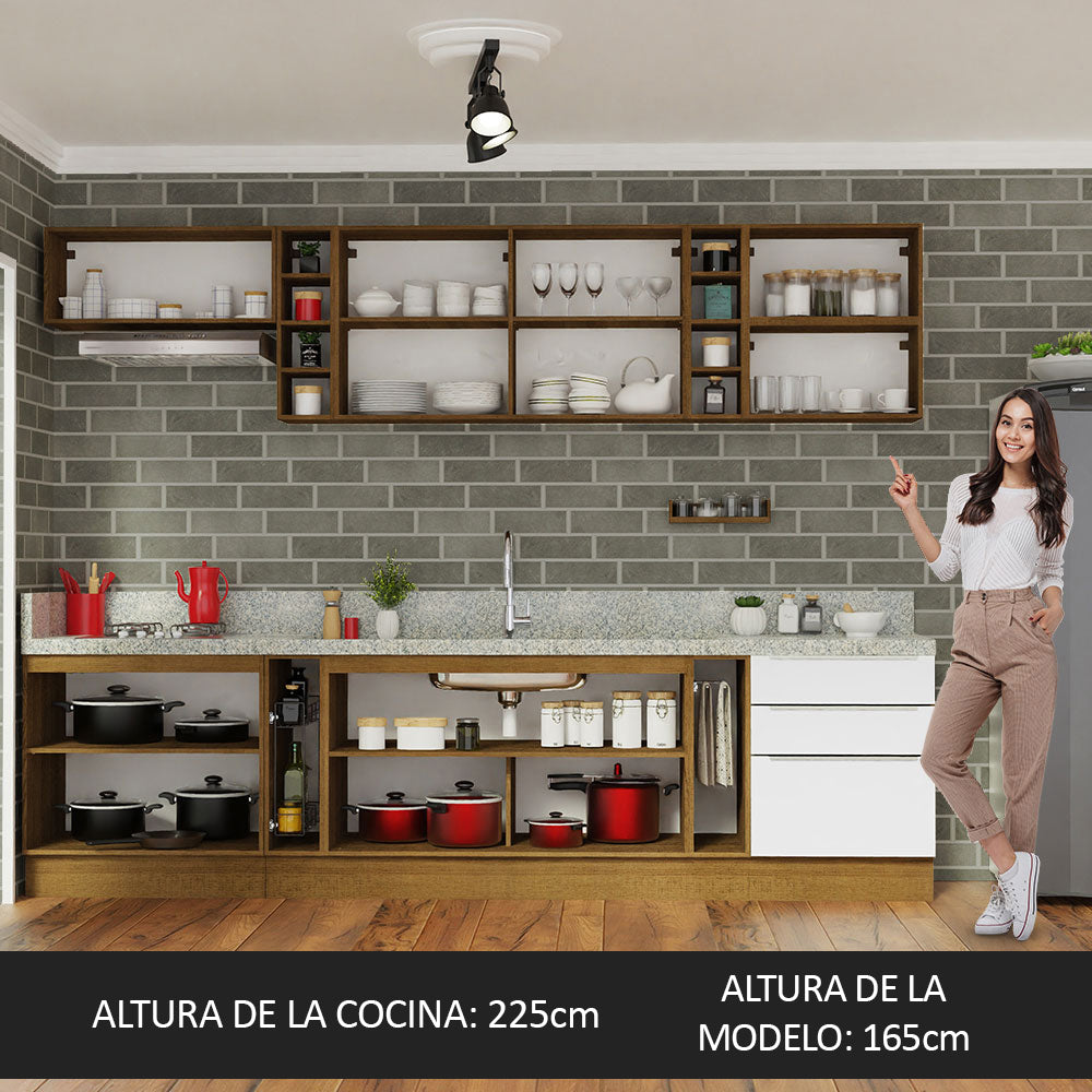 Combo Completo de Cocina 300 x 60 cm Marrón/Blanco Aterciopelado Lux Madesa