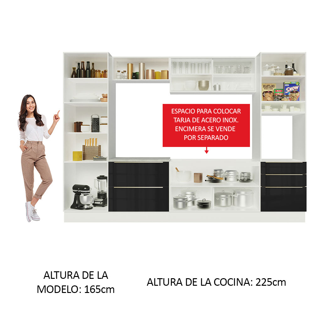 Combo completo de Cocina 320cm Blanco/Negro Lux Madesa 01