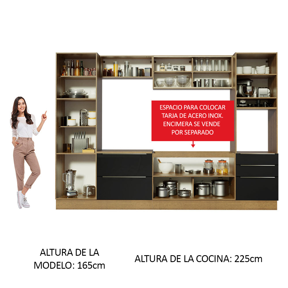 Combo completo de Cocina 320cm Marrón/Negro Lux Madesa 01