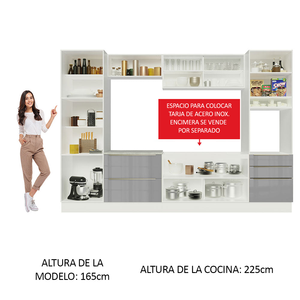 Combo completo de Cocina 320cm Blanco/Gris Lux Madesa 01