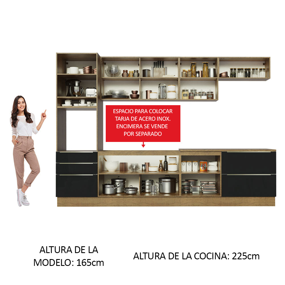 Combo completo de Cocina 320cm Marrón/Negro Lux Madesa 04