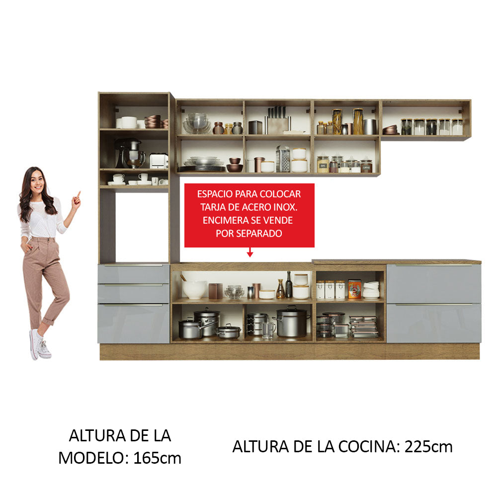 Combo completo de Cocina 320cm Marrón/Gris Lux Madesa 04