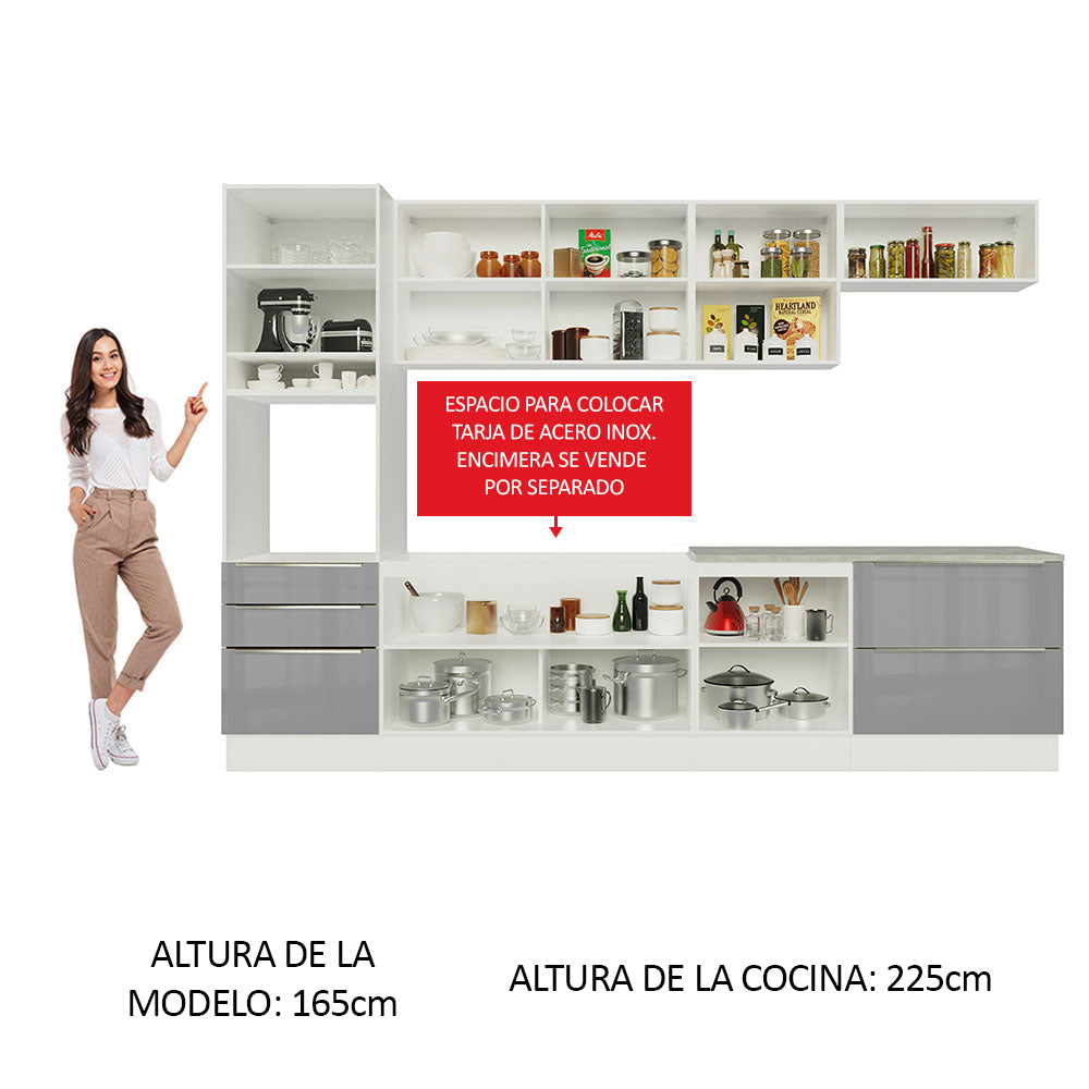 Combo completo de Cocina 320cm Blanco/Gris Lux Madesa 04