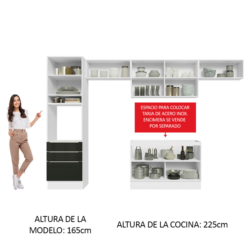 Combo completo de Cocina 340cm Blanco/Negro Lux Madesa 01