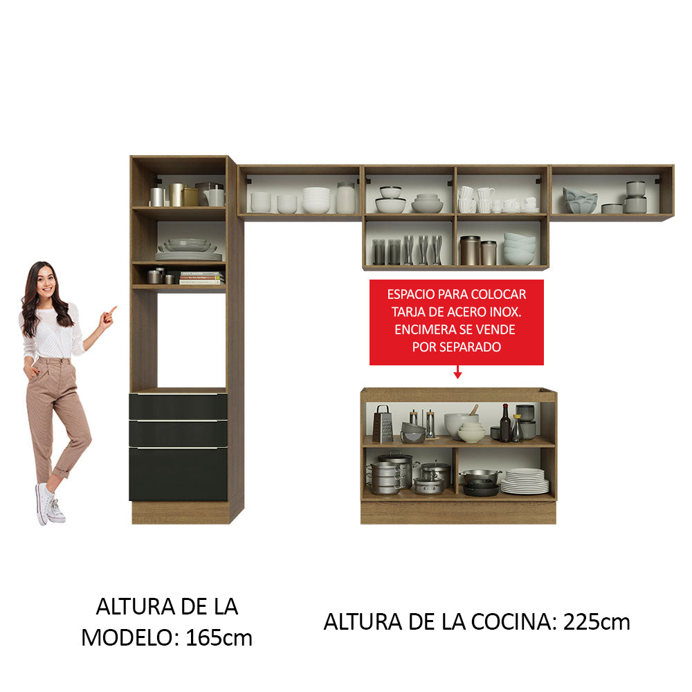 Combo completo de Cocina 340cm Marrón/Negro Lux Madesa 01