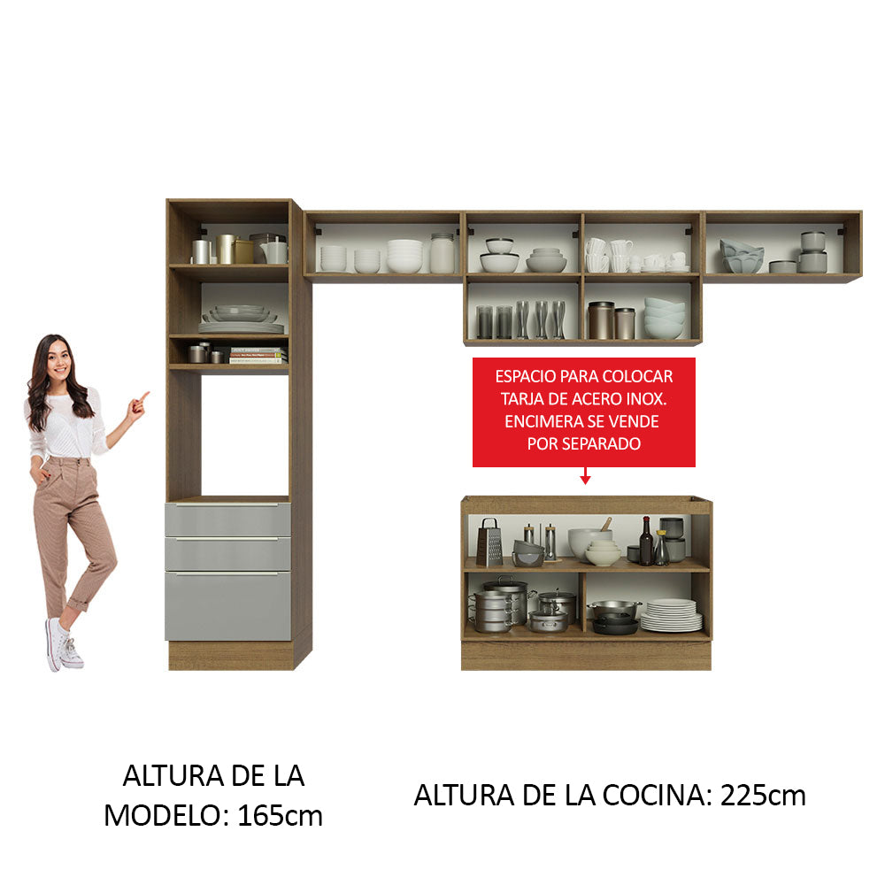Combo completo de Cocina 340cm Marrón/Gris Lux Madesa 01