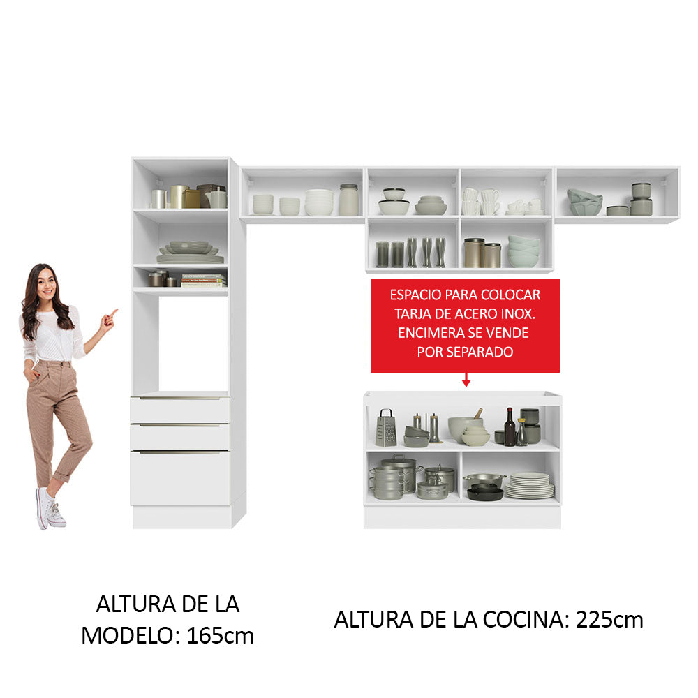 Combo Completo de Cocina 340 x 60 cm Blanco/Blanco Aterciopelado Lux Madesa 01