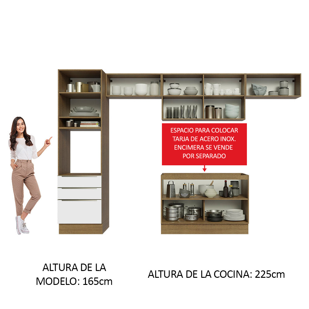 Combo Completo de Cocina 340 x 60 cm Marrón/Blanco Aterciopelado Lux Madesa 01