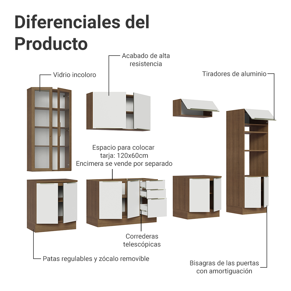 Combo completo de Cocina con Cristalero 340 cm Madesa Lux MB 02