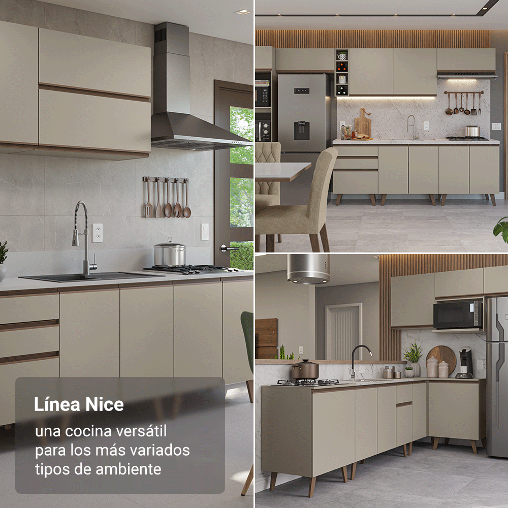 Cocina Compacta 160 cm Sin Patas Nice Crema 02