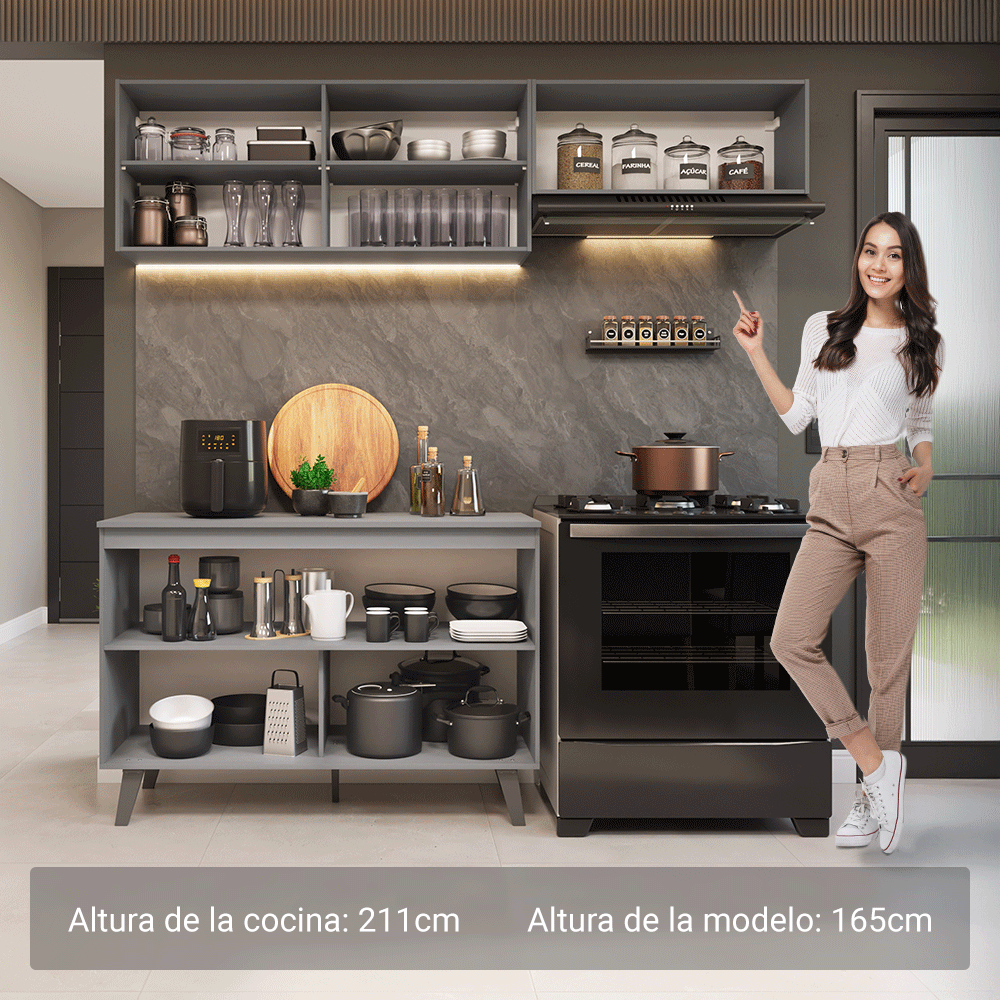 Combo de Cocina 200cm Gris Nice Madesa 01