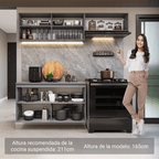 Combo completo de Cocina Flotante Nice 200 cm 5 Puertas (Con Mesada) Gris 02 Madesa