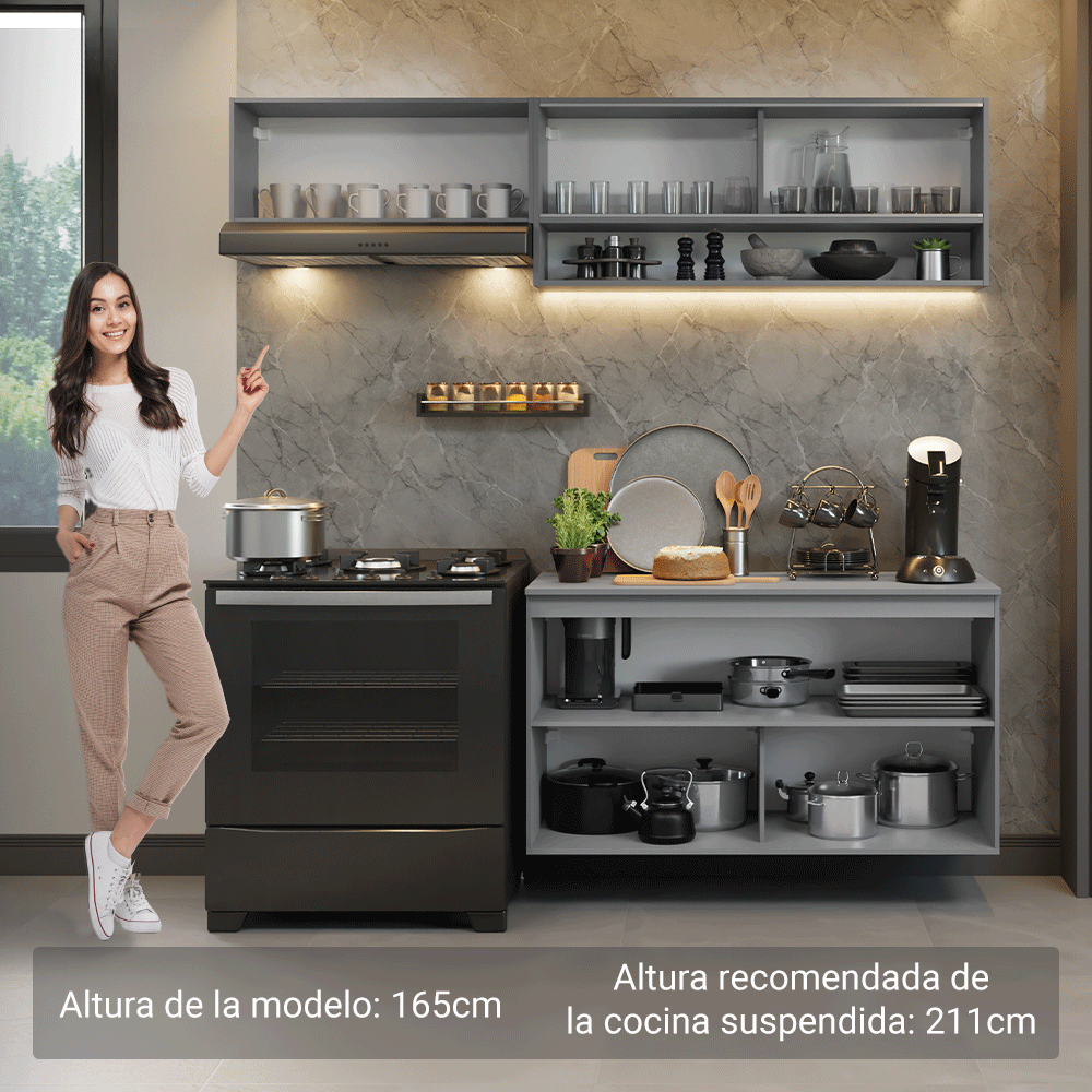 Combo de Cocina Flotante 200cm Gris Nice Madesa 07