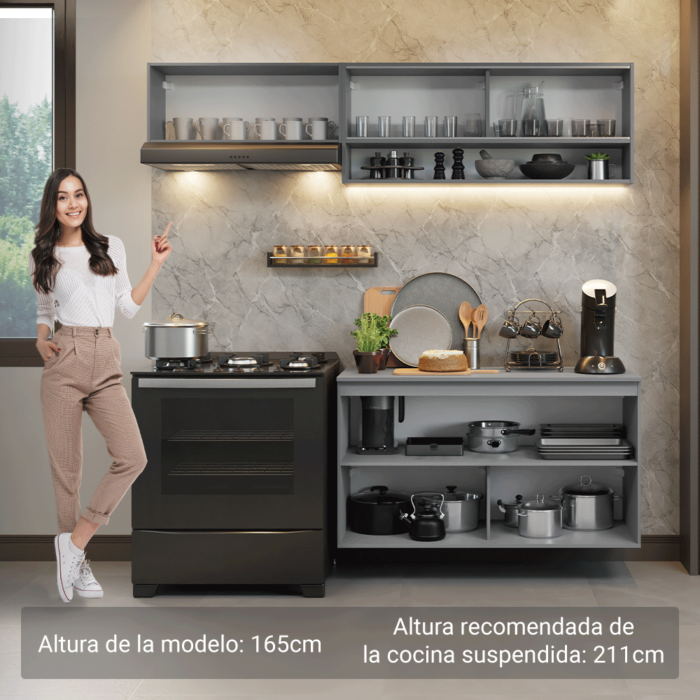 Combo de Cocina Flotante 200cm Gris Nice Madesa 08