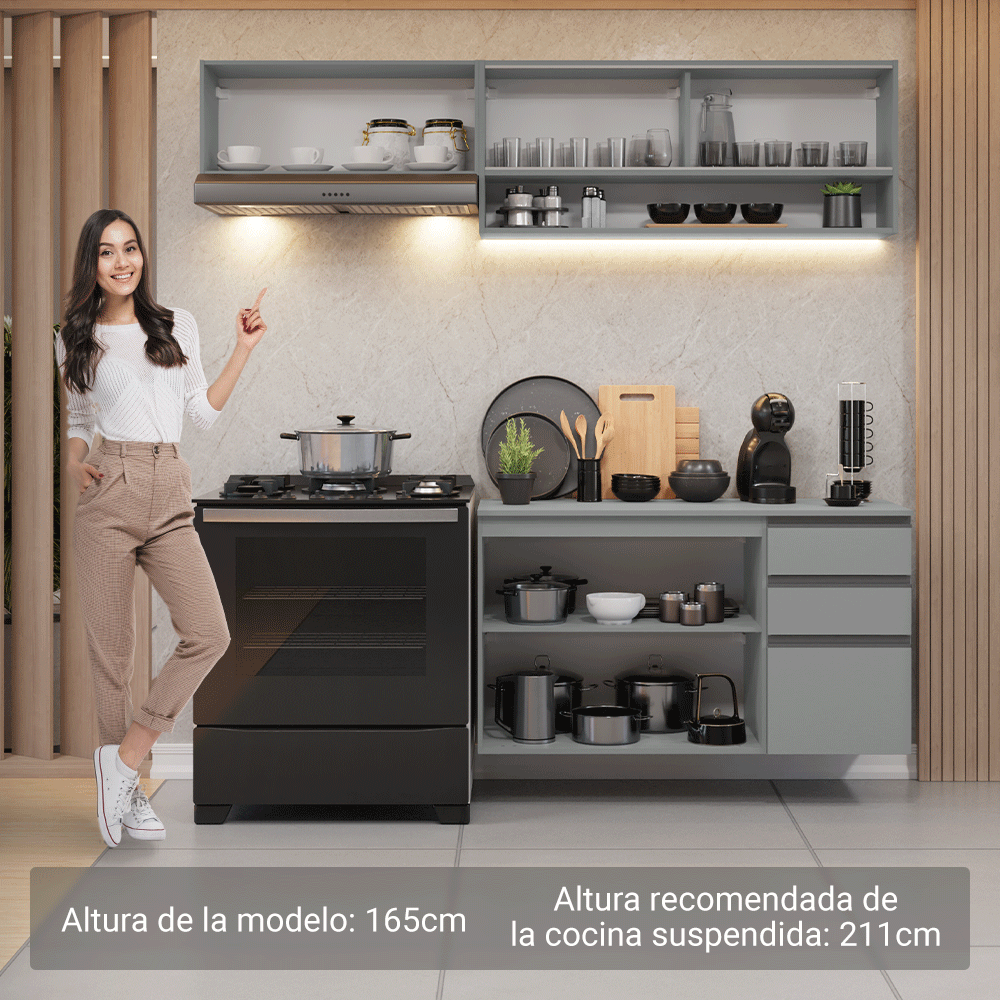 Combo de Cocina Flotante 200cm Gris Nice Madesa 12