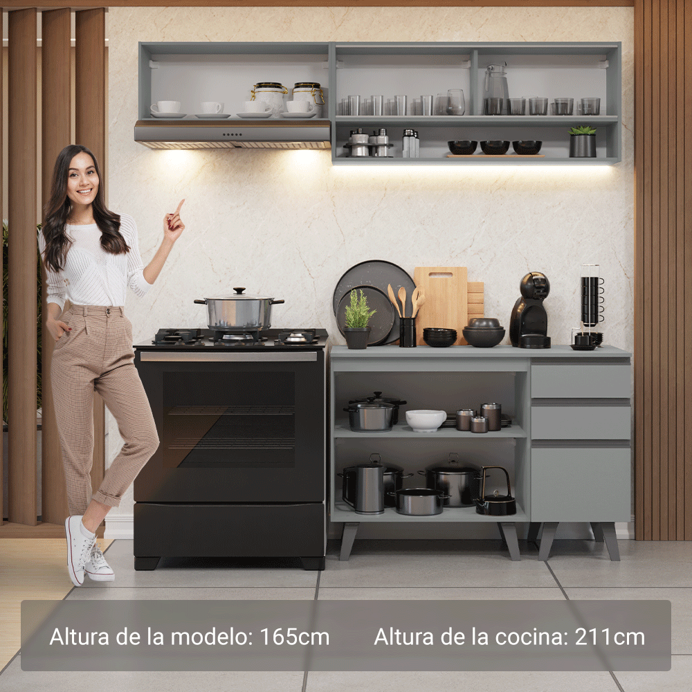 Combo de Cocina 200cm Gris Nice Madesa 13