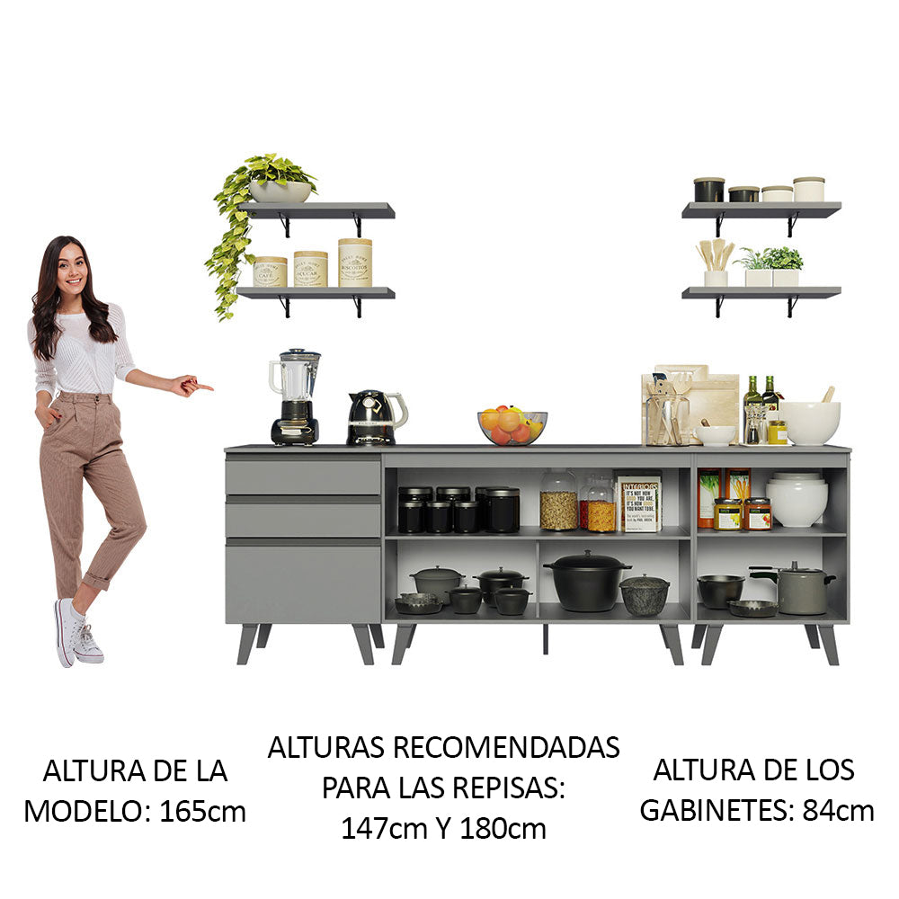 Cocina Compacta 240 cm Gris Nice Madesa 01