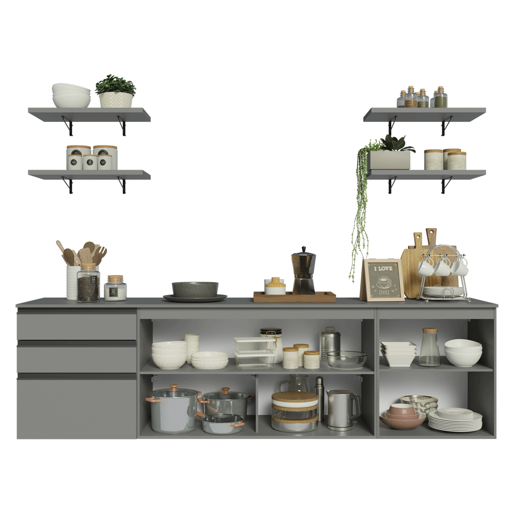 Combo completo de Cocina 240cm Flotante Gris Nice 10